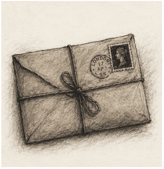 A hand-drawn parcel ready to be sent through the post